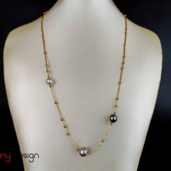 Natural Pearl Necklace with 18k Gold Ball